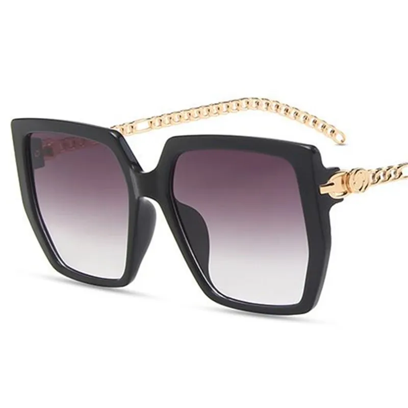 Fashion Women & Men Sunglasses Oversize Frame Sun Glasses Goggles Anti-UV Spectacles Alloy Chain Temple Eyeglasses Ornamental A 253k