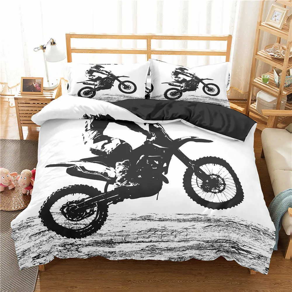 Motocross -Bettwäsche in Homesky für Jungen Erwachsene Kinder Offroad Race Motorrad Bettbedeckungsbett Single King Double Anzug 2106151246364