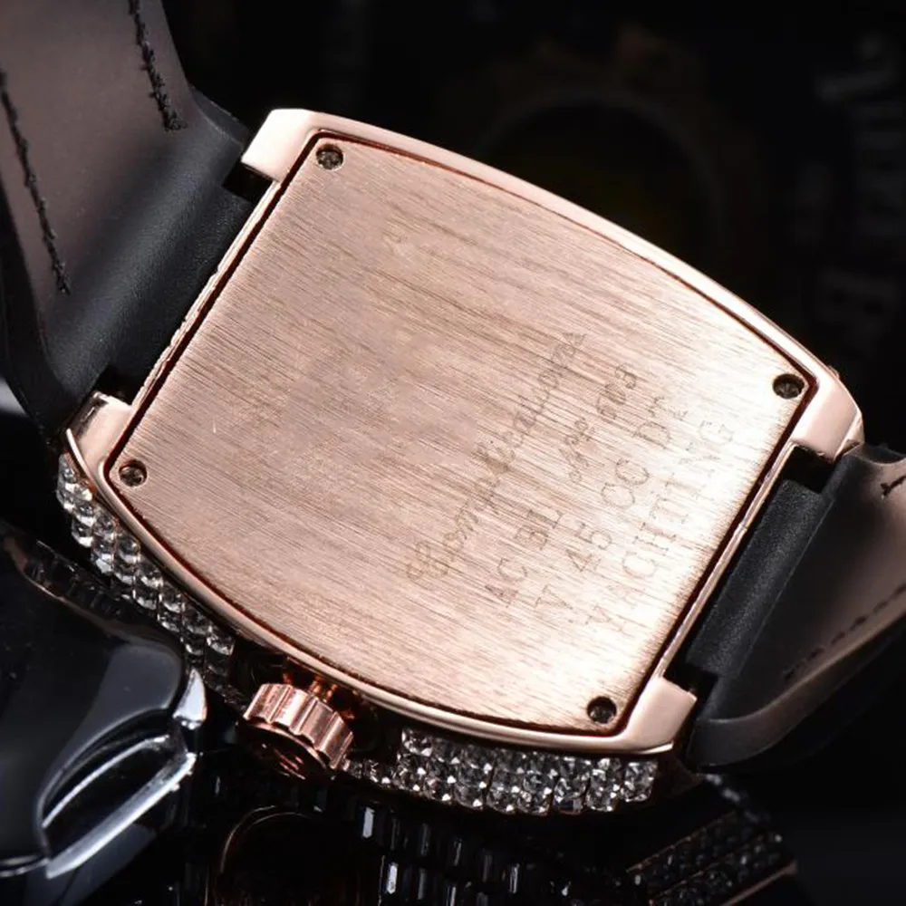 Высококачественные мужские часы Iced Out с кварцевым механизмом и бриллиантами, мужские часы из коллекции V45 с резиновым ремешком, розовое золото, повседневные наручные часы 320q