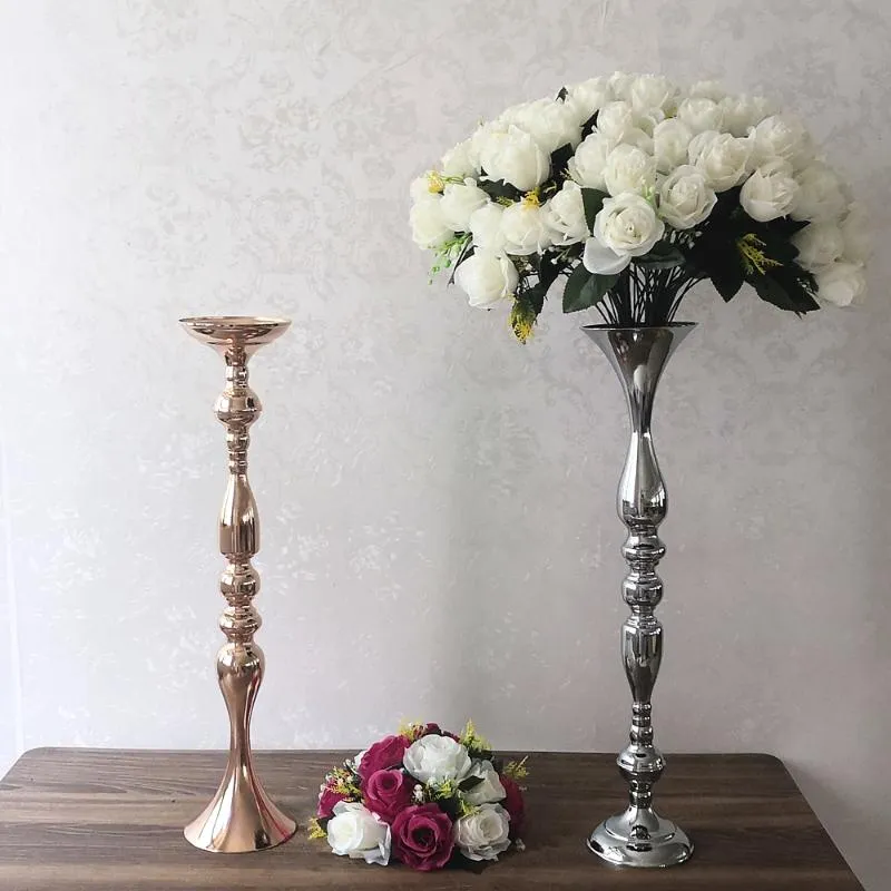 Ljushållare 60 cm 24 Metal Ljusstake Flower Vase Table Centerpiece Event Rack Floor Lead Wedding Decor315Z