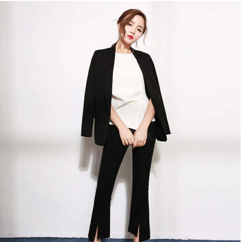 Ladies blazer casual white long-sleeved small suit Korean professional ladies jacket autumn blouse 210527