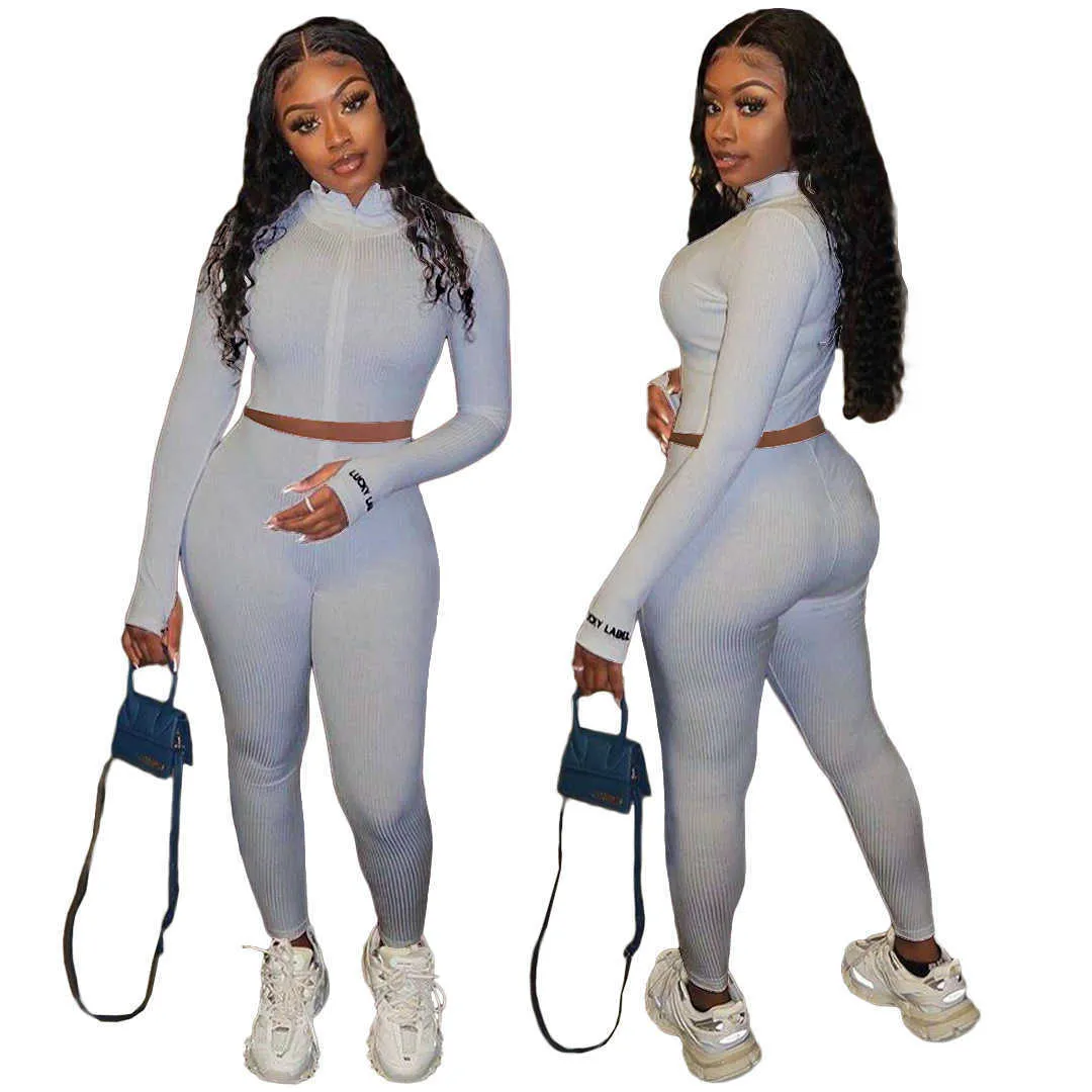 Designer Kvinnor Tracksuits Set High Collar Broderade Letter Zip Top Leggings Sports Outfits Dam Casual Jogging Suits