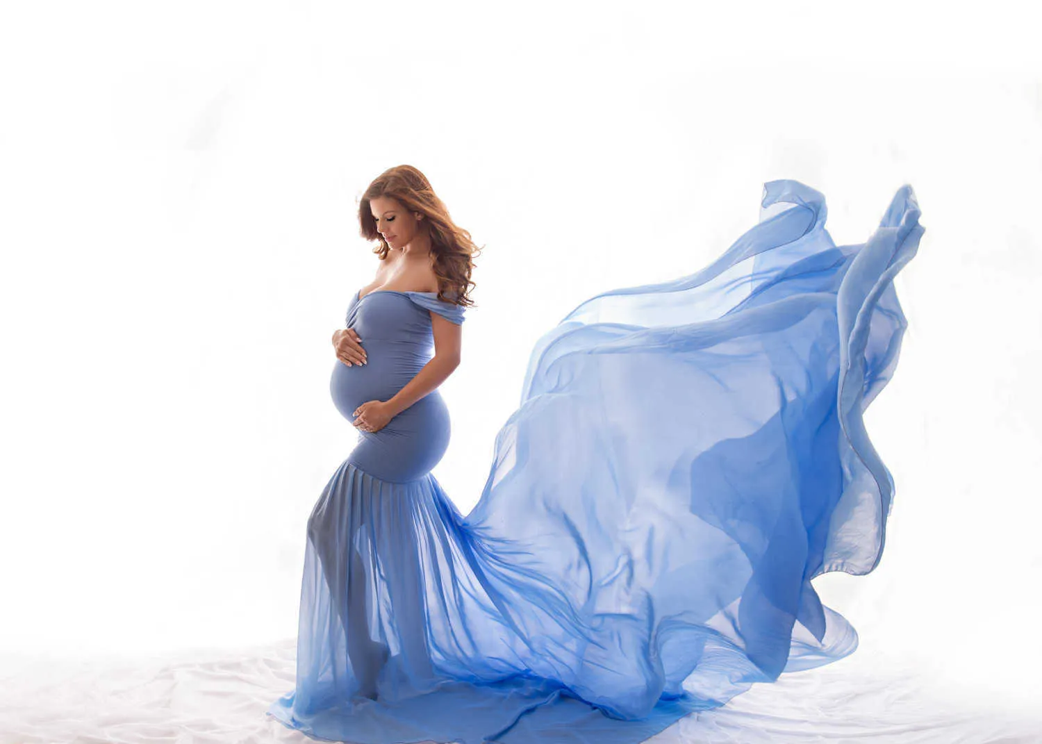 ロングマタニティ写真写真とパーティーのための妊娠ドレス