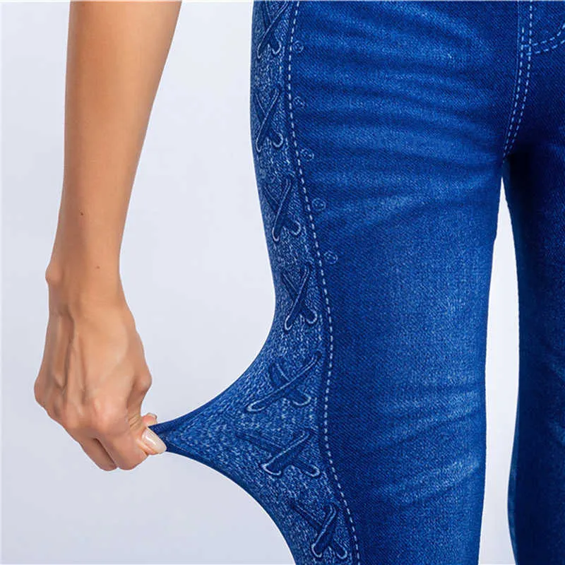 Kadın Spor Lady Denim Sahte Kot Tozluk Jeggings Cepler ile Streth Pantolon Mavi Siyah Ince Tayt Kot Pantolon Sıska Pantolon Q0801