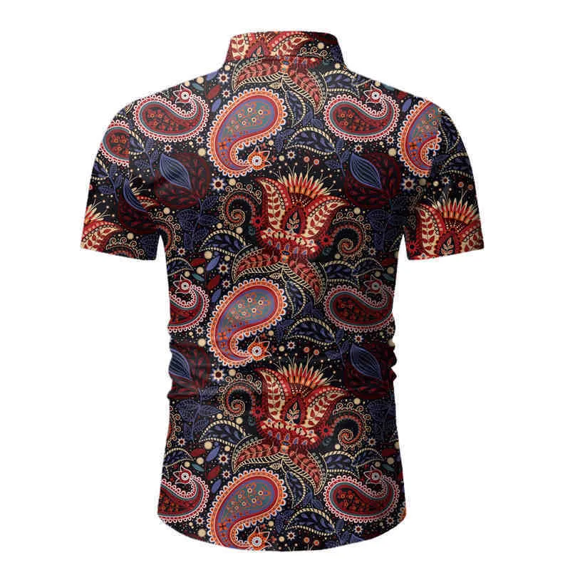 Paisley Floral Summer Shirt Men Retro Camisa Hawaiana Hombre Slim Fit Mens Short Sleeve Shirt Flower Men Casual Shirts 210524