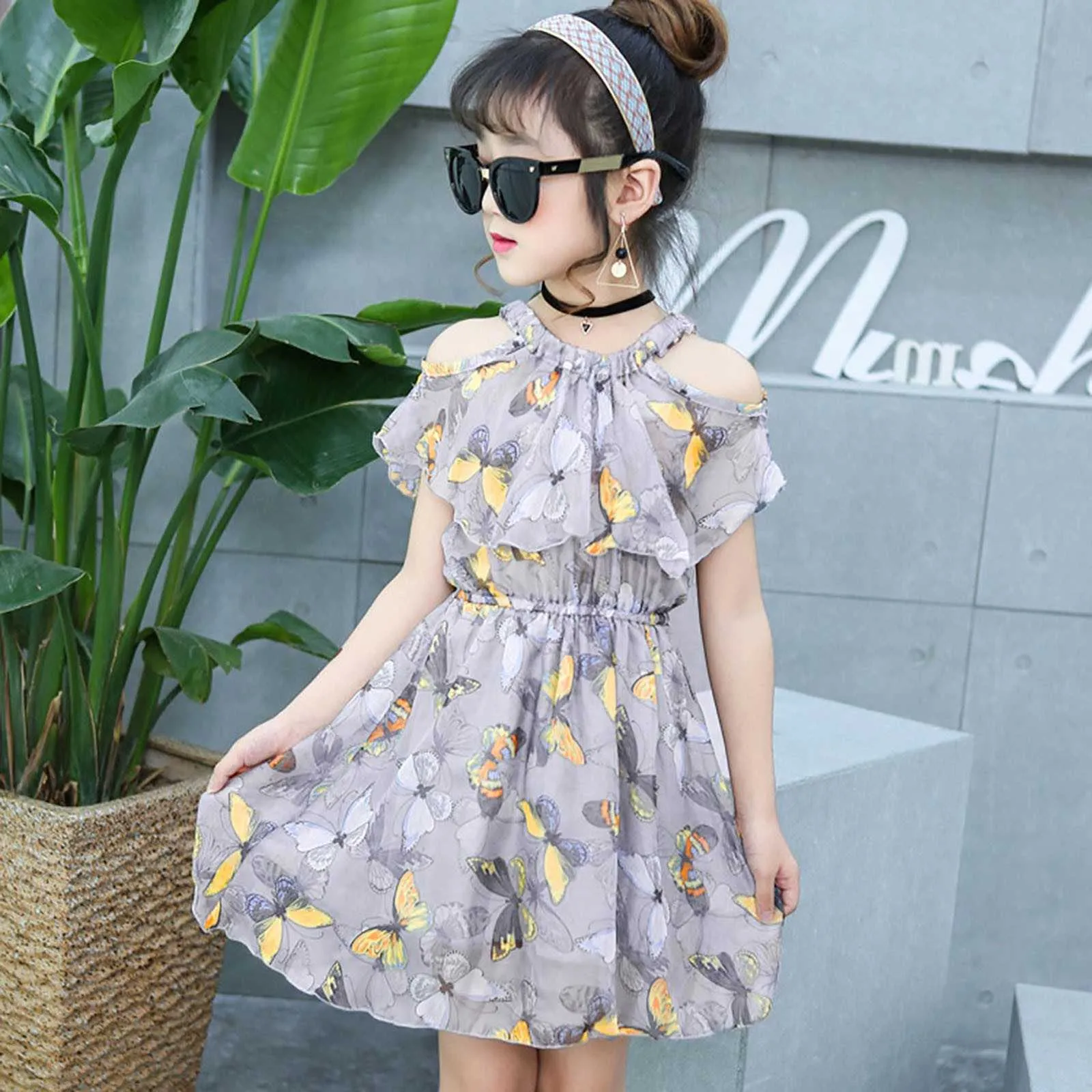 Enfants Adolescent Bébé Fille Robe Enfants Filles Papillon Ruffler Hors Épaule Tulle Princesse Robes Bébé Fille Vêtements ropa bebes # 55 Q0716