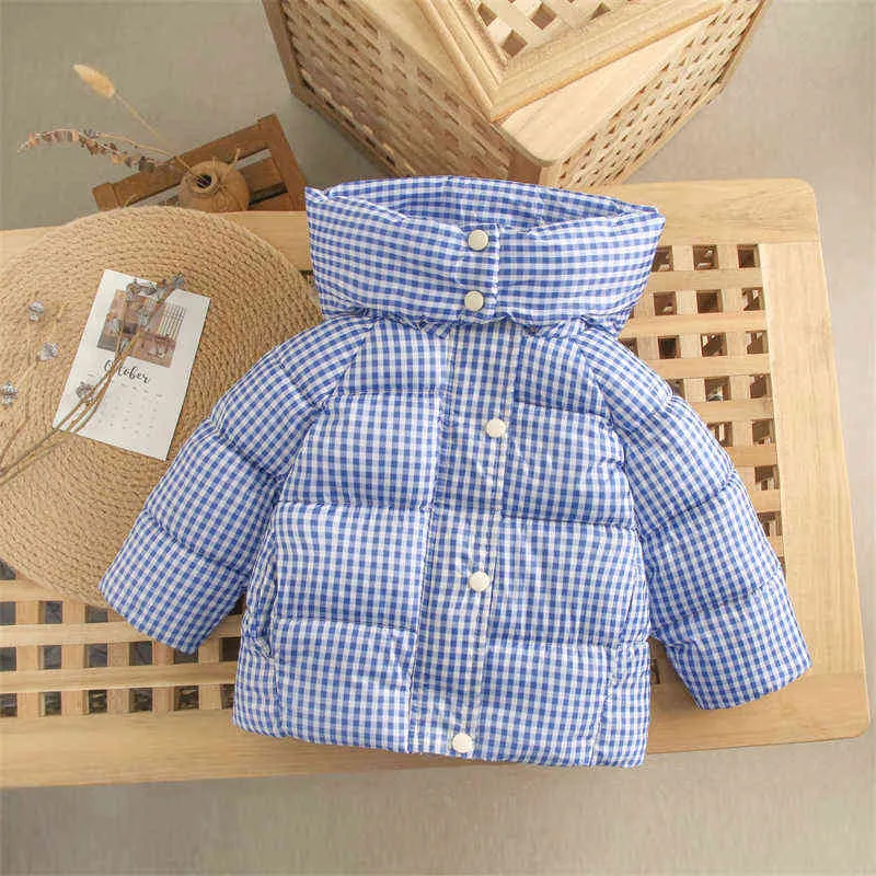 1-6 years winter boy plaid turtleneck hooded padded jacket fashion plus thick cotton girl coat children casual warm outerwear 211027