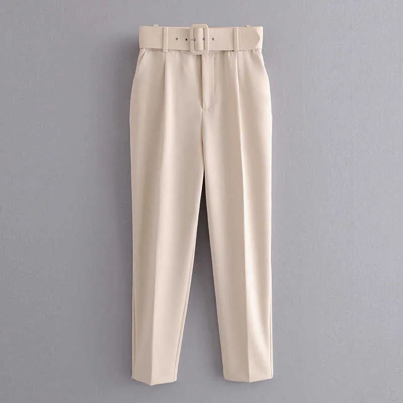 European American Style Pleated Multicolor Harem Pants Casual Solid Color Feet Women with Free Belt 210925