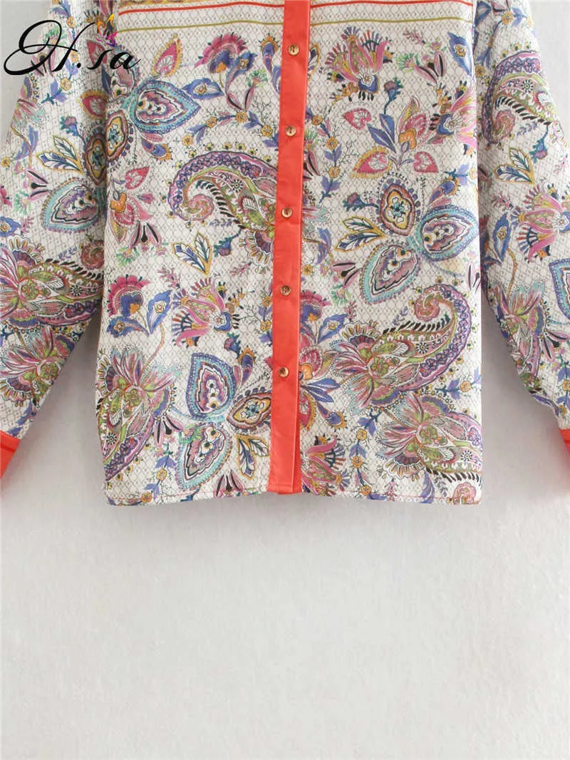 HSA Ретро Рубашки Женская цветочная печать шифоновая рубашка Femme Turndown воротник с длинным рукавом повседневная леди.