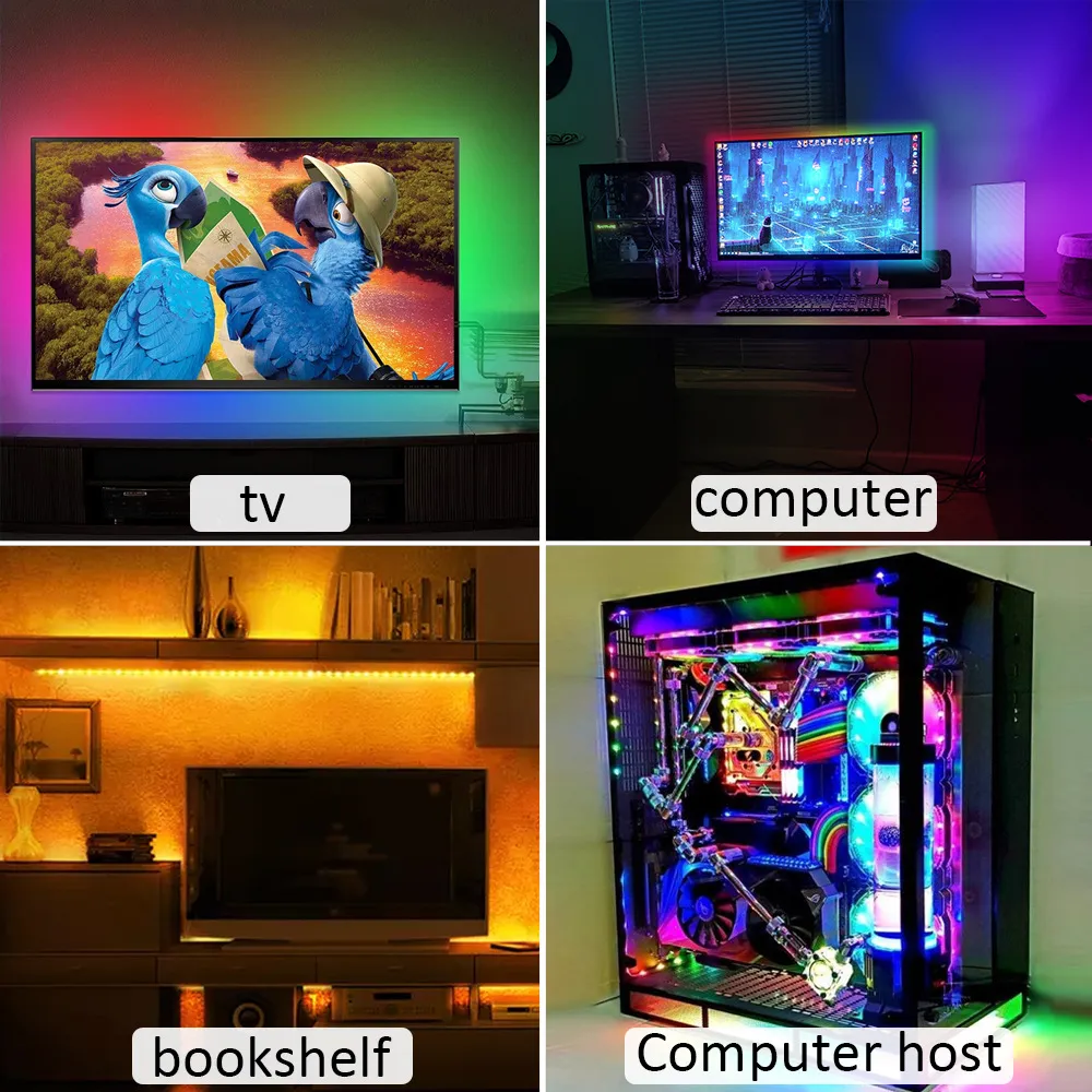 LED şerit ışığı RGB 5050 lamba müzik senkronizasyonu renk uygulaması kontrollü kurşun ışıkları tv arka plan aydınlatma 1m 2m 3m 4m 5m299e