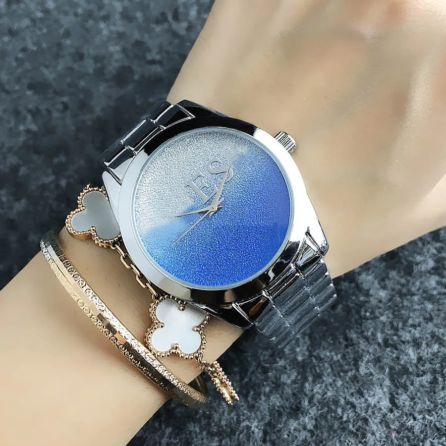 Marca relógio feminino menina gradiente cor estilo metal banda de aço relógios de pulso quartzo gs12240g