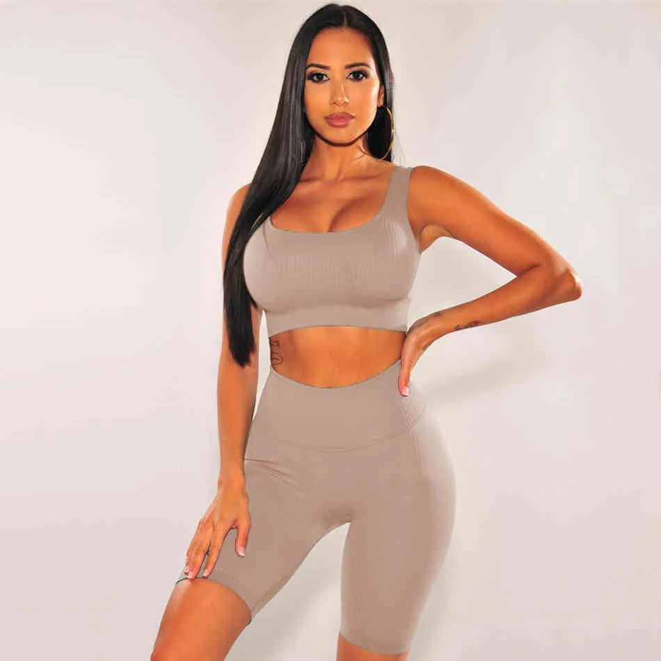 Summer Women Sleeveless Bandage 2 Two Pieces Sets Tank Tops& Short Pants Club Celebrity Runway Party Bodycon 210423