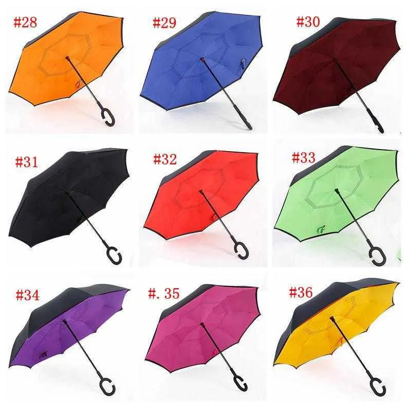 Parapluie inversé créatif soleil pluie parapluie à long manche inversé coupe-vent double couche inversé Chuva parapluie C-crochet mains SEA Way DAP288