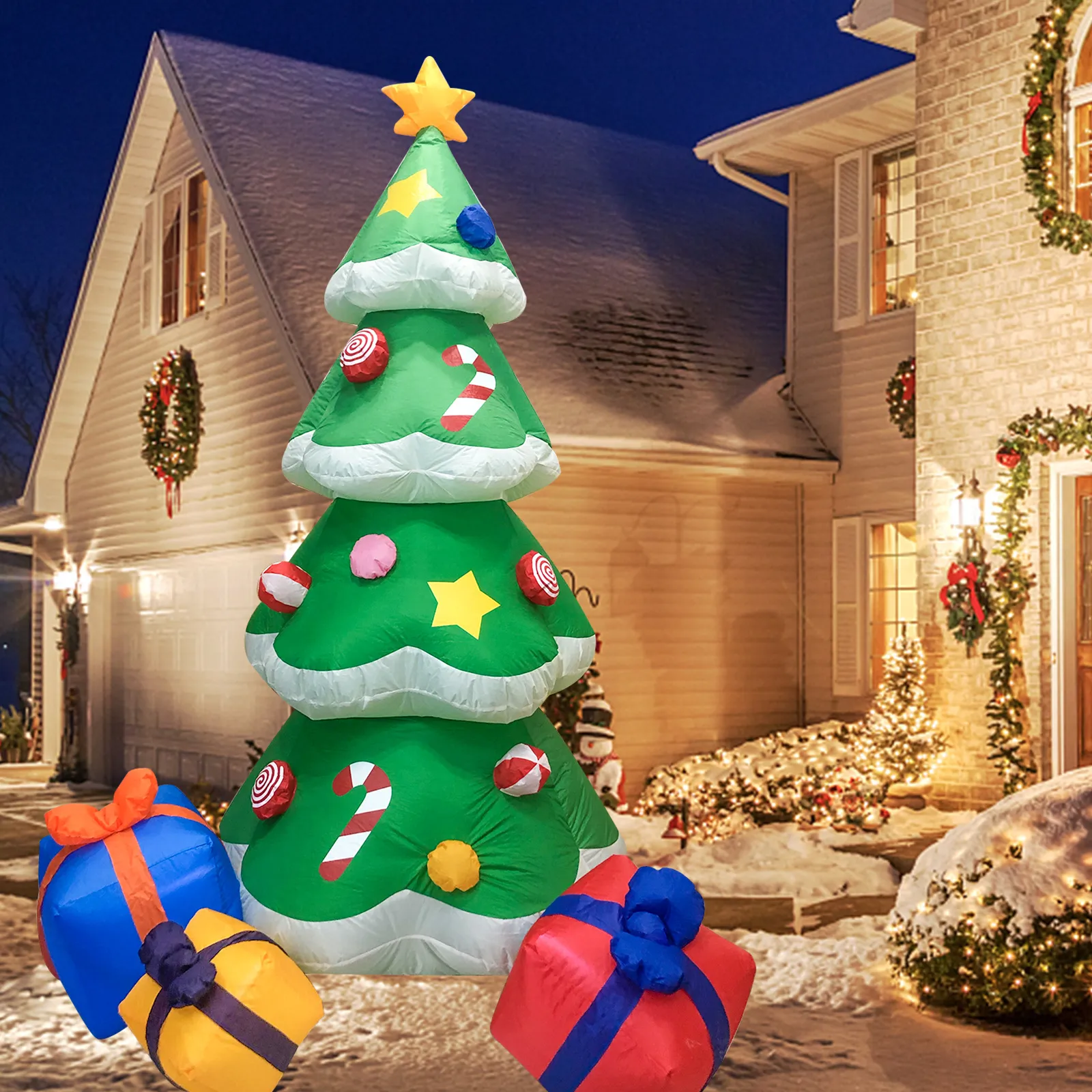 2 1m arbre de Noël jardin décoration extérieure éclairage RVB gonflable arbres de Noël gonflables modèle festival accessoires de lumière bonbons cane259O