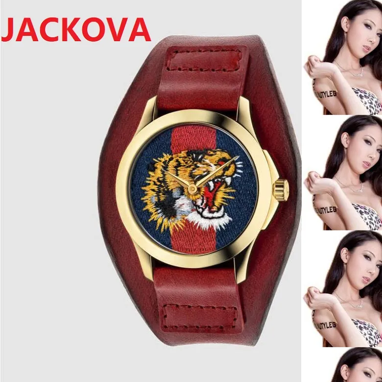 Fashion Famous Brand Watches Women Men Bee Snake Tiger Pattern Nylon Fabric Leather Belt Sports Quartz Movement Couples Top Design2265