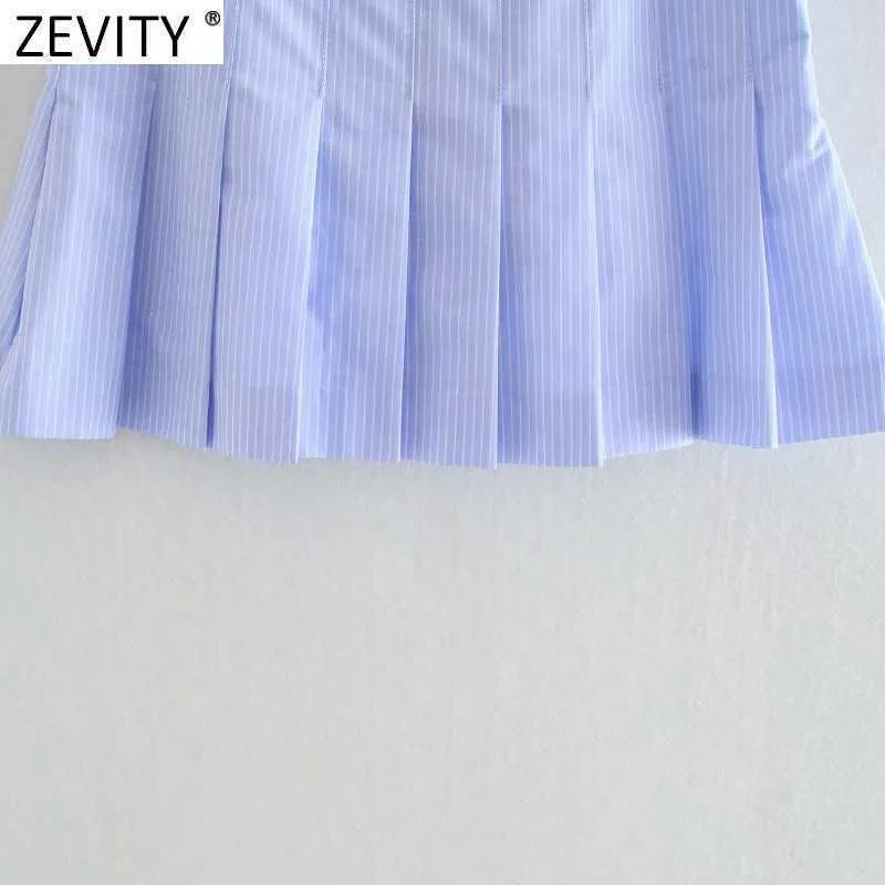 Zeefity Dames Mode Gestreepte Print Geplooid Mini Rok Faldas Mujer Chic England Vrouwelijke Zij Zipper Casual Slanke Vestido QUN788 210603