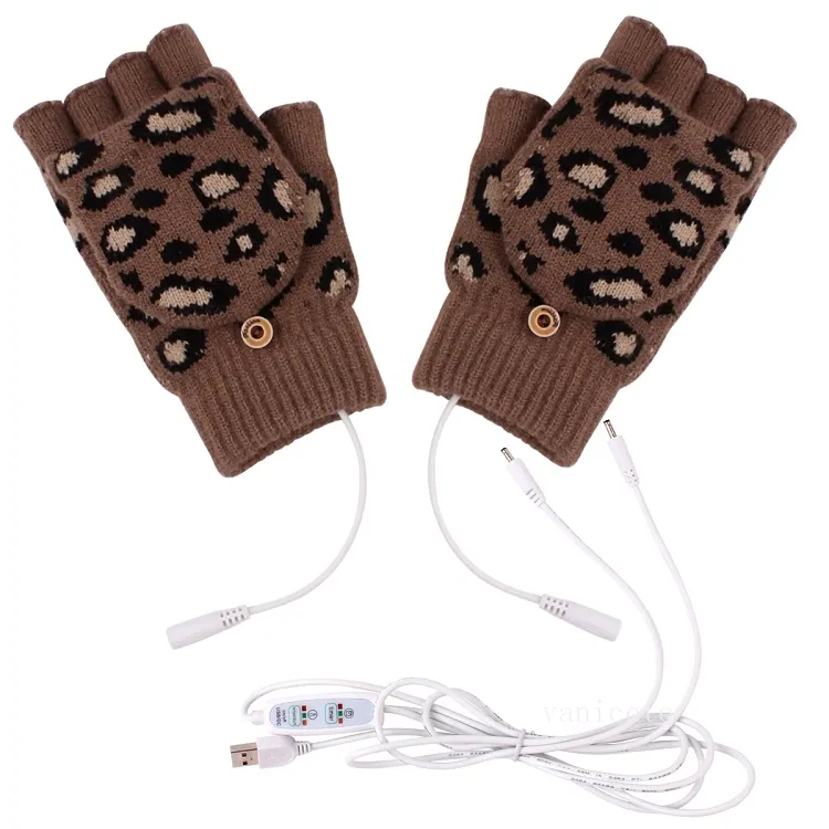 Favore di partito Guanti USB caldi adulti in lana Guanti da uomo e da donna autunno e inverno con dita leopardate T2I53092