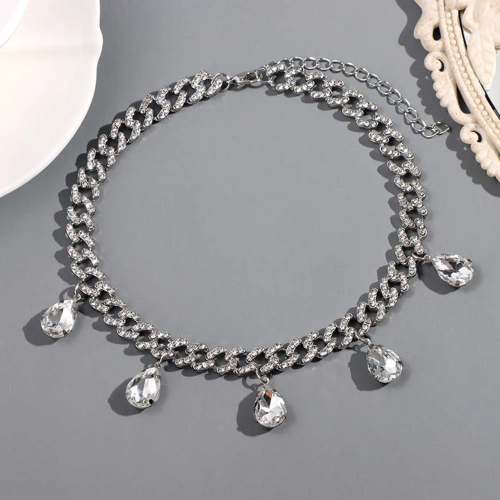 Zilveren kleur glanzende kristallen steen hanger Cubaanse kettingen sieraden vrouwen punk hiphop Miami Cubaanse link ketting metalen chunky choker Q0809