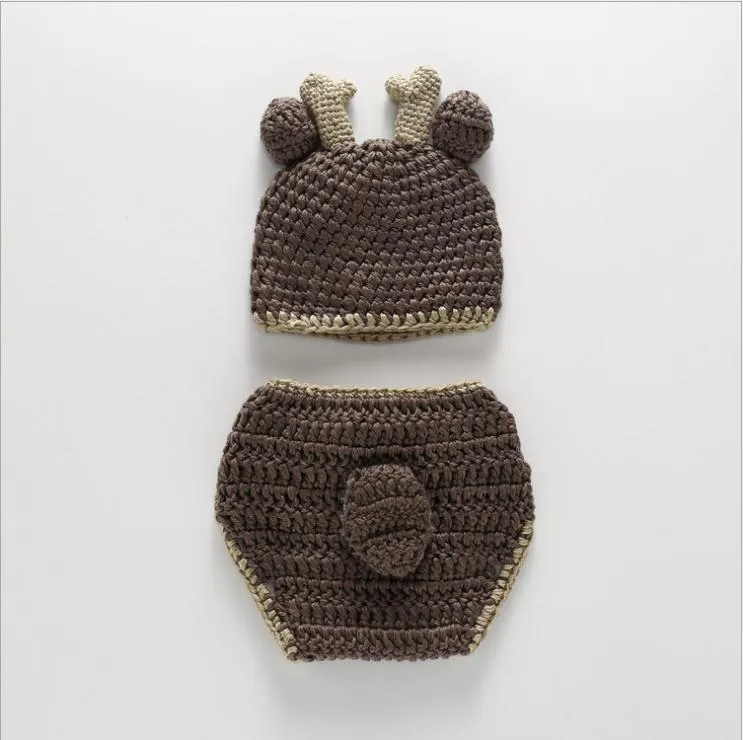Реквизит для фотосъемки новорожденных, детская шапка, рождественский олень, вязаный крючком костюм оленя ручной работы, комплект, вязаные шапки и комплект штанов