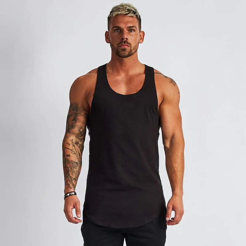 New Plain Cotton Bodybuilding Sem Mangas Camisas Gym Tank Tank Homens Fitness Tops Mens Singlets Street Workout Vest Fitness Roupas 210421