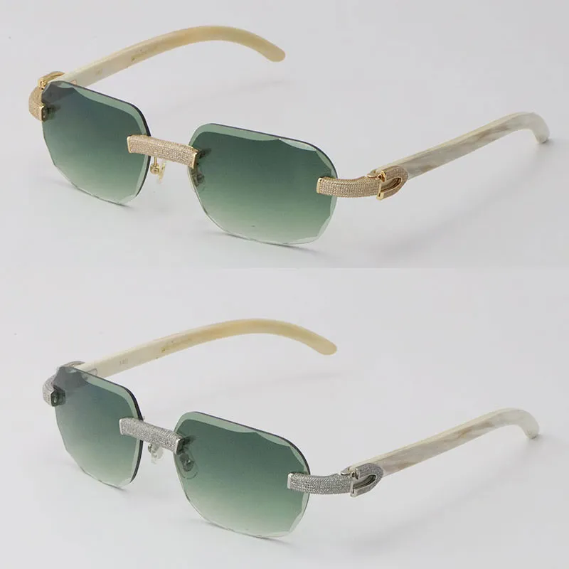 2022 Neues weißes echtes natürliches Büffelhorn Sonnenbrille Randless Micro-Pavavavaved Diamond Set Suns Gläses Männer Frauen mit C-Dekoration ROC245c