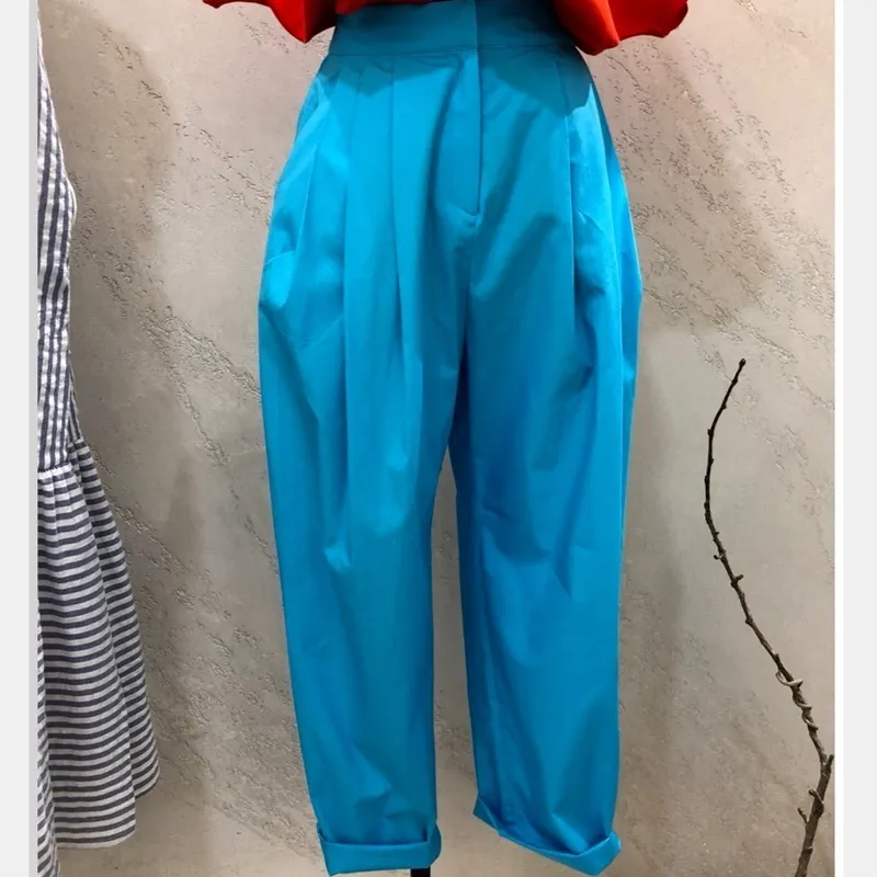 Sommar Casual Solid Hög midja Kvinna Harem Byxor Lossa Ankellängd Femme Pantalon Korea All-Match Trousers Chic 210514