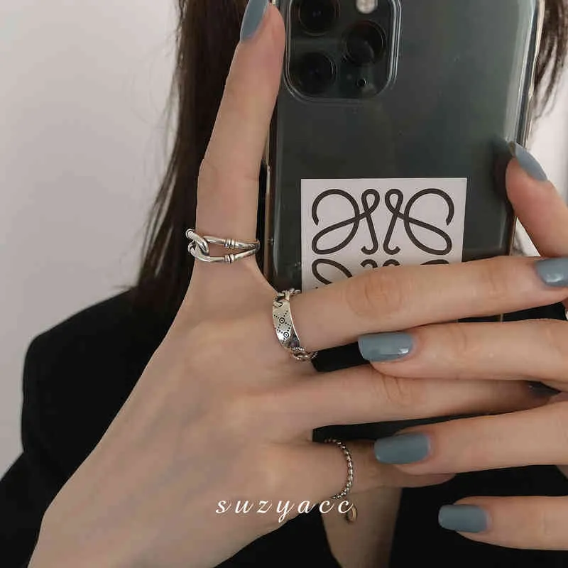 Coreano Ins Fashion Niche Design Ring Women's Net Red Simple Cool Chain S925 Sterling Silver Hand Ornament