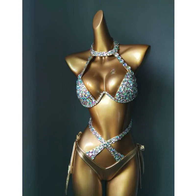 Vakantie Diamond Bikini Set Sexy Vrouwen Badmode Badpak Bling Stones Badpak Crystal 210722