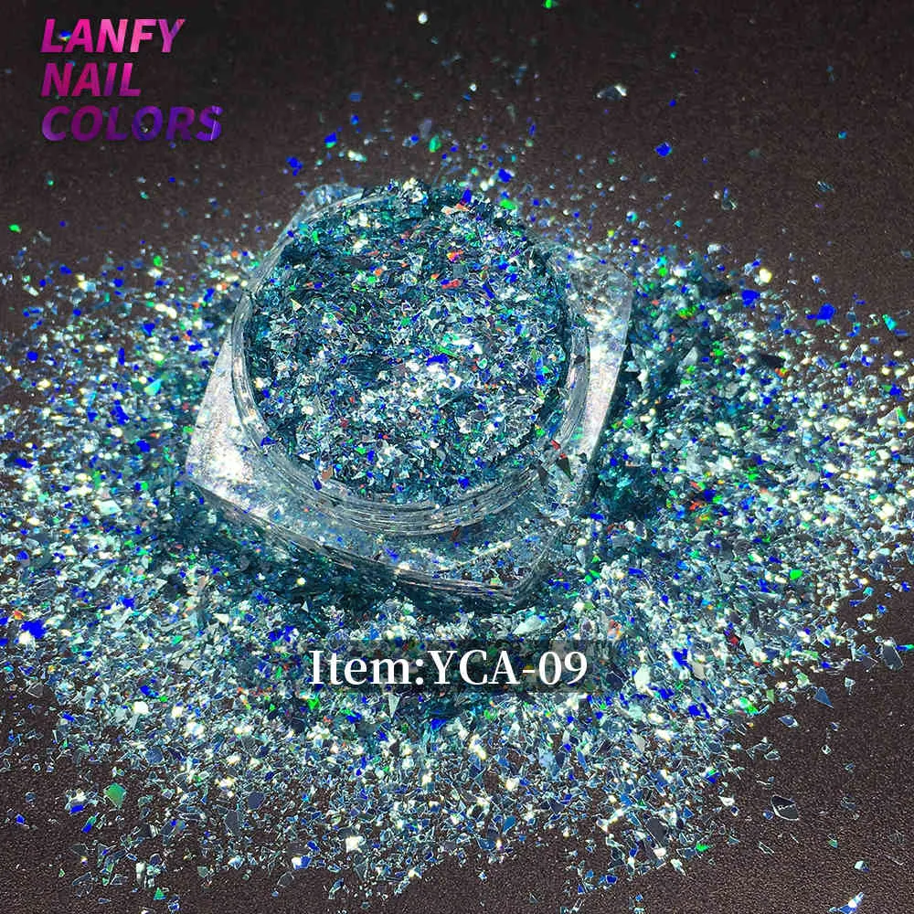 YCA-06 Laser Art S Lantejoulas Folha de Pó Diamond Holo Floco Colorido Glitter | Flocos de unhas holográficos.