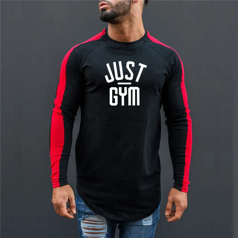 Muscleguys Marke T-Shirt Männer Baumwolle T-shirt Volle Hülse T-shirt Männer Patchwork Fitness T-shirts Topstees Oansatz Lange T-shirt 210421