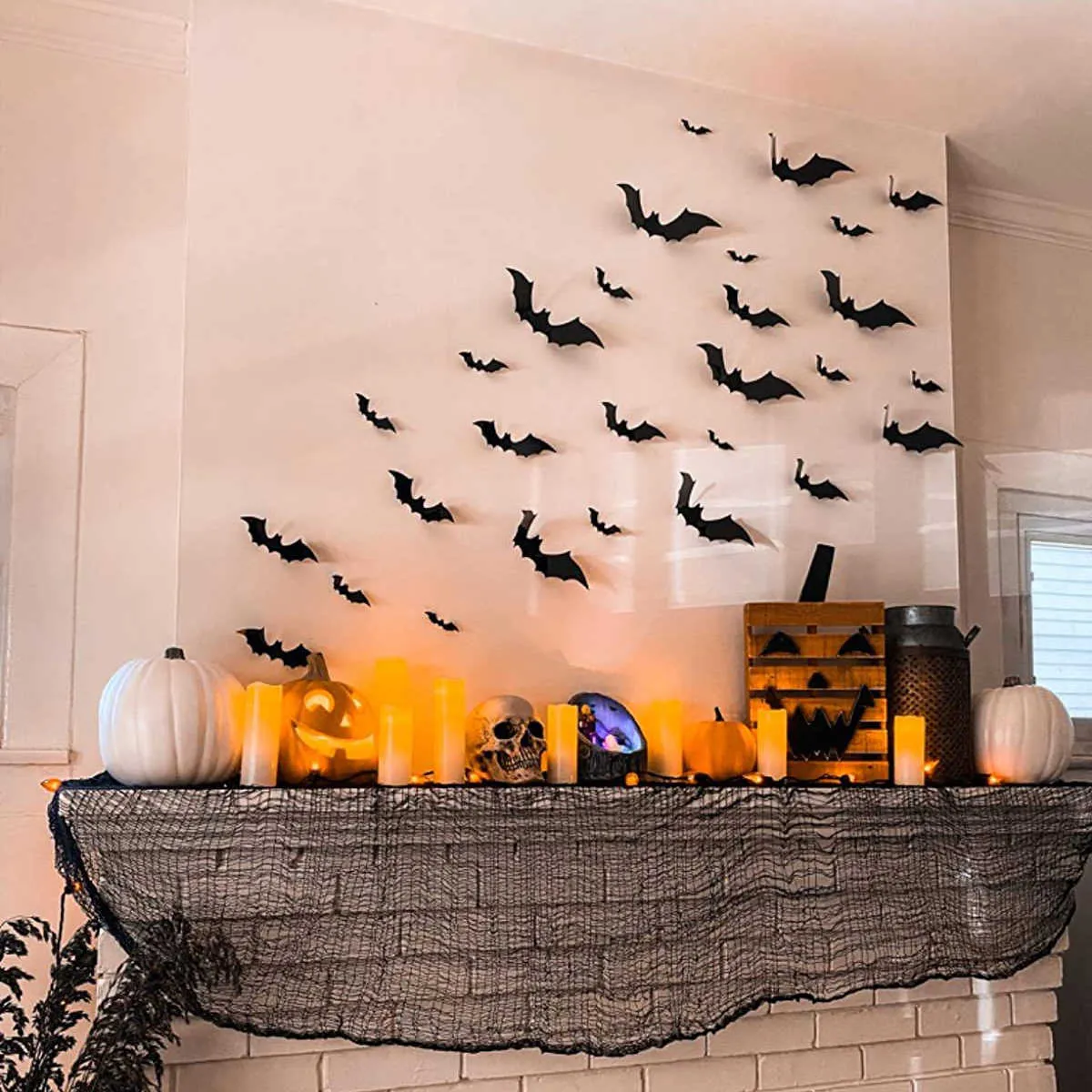12 pièces Halloween décor 3D chauve-souris PVC autocollants amovibles pour la maison fête enfants chambre salon stickers muraux fournitures Y0730