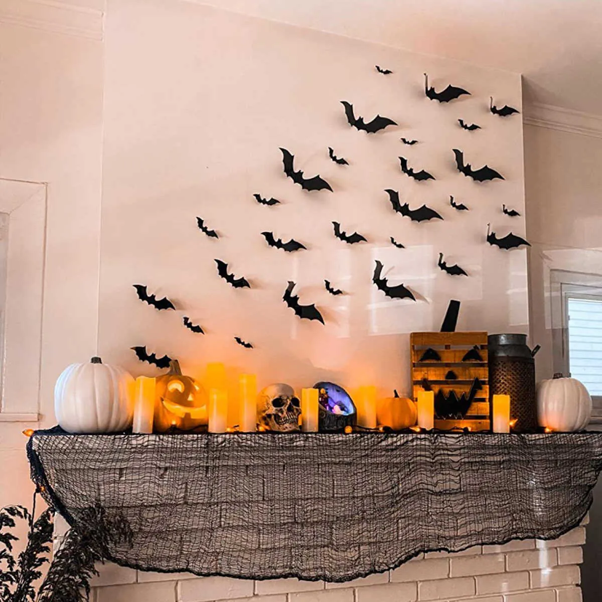 Decoração de Halloween 3D Bat PVC Removable Adesivos para Casa Festa Kids Room Decalques de Parede de Vida Suprimentos Y0730