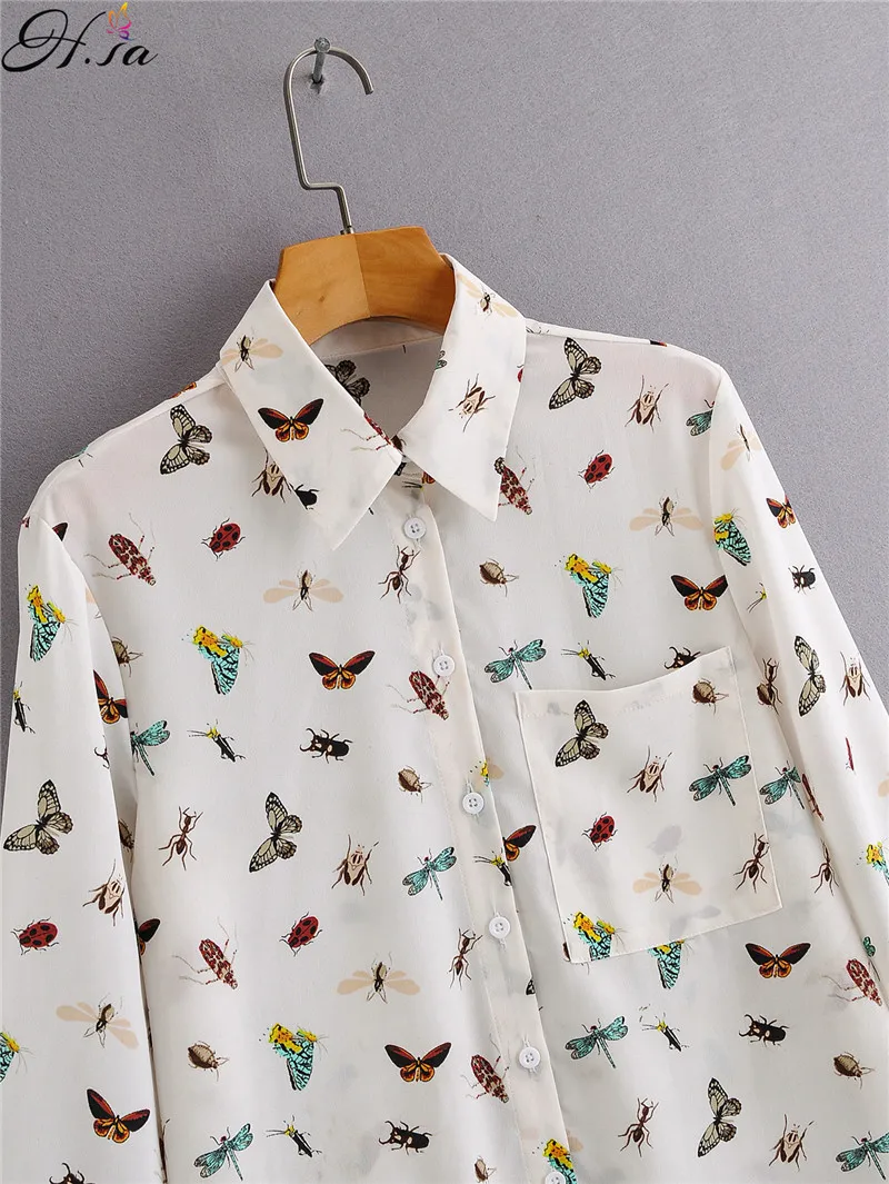 H.SA Birds Print T Shirts 35% bomull Kvinna Mode Vår Sommar Loose Casual Ladies Shirt Butterfly Toppar Vit 210417