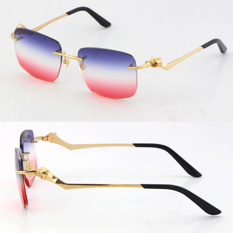 2021New Rimless Unisex Fashion Leopard Series Sunglasses Metal Driving Vintage Glasses High Quality Designer UV400 Frameless Diamo287l