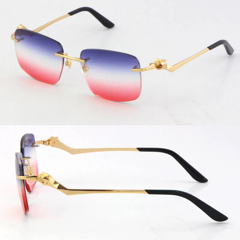 2021New sans monture unisexe mode léopard série lunettes de soleil métal conduite lunettes vintage haute qualité designer UV400 sans cadre Diamo278z