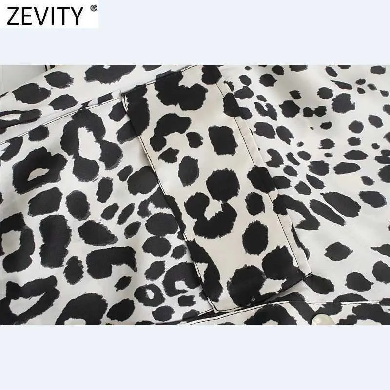 Zevity Women Vintage Leopard Print Double Pockets Casual Slim Shirt Dress Female Chic Breasted Bow Tied Sashes Vestidos DS8137 210603