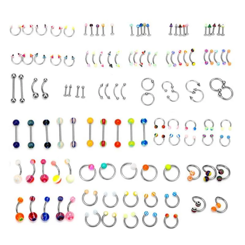110 Sztuk Biżuteria Body Piercing Brwi Dźvel Belly Język Lip Bar Ring G2AF