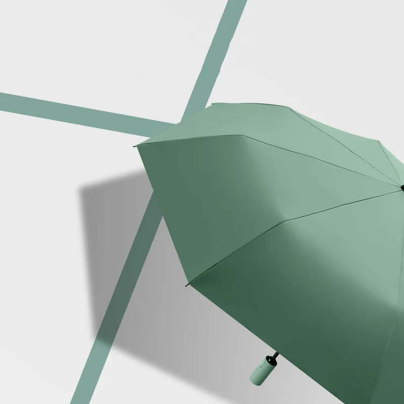 Solid färg tre gånger automatisk parasol solskydd dubbla ändamål vindtäta resor regn män lättviktiga paraplyer