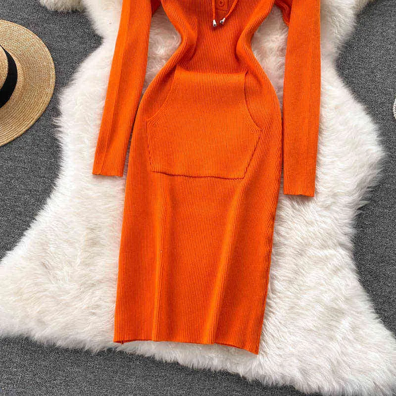 Teeuiear vintage slim hooded outono bodycon tricotada camisola vestido curto vestido vestidos festa de inverno mulheres bainha bolso vestido g1214