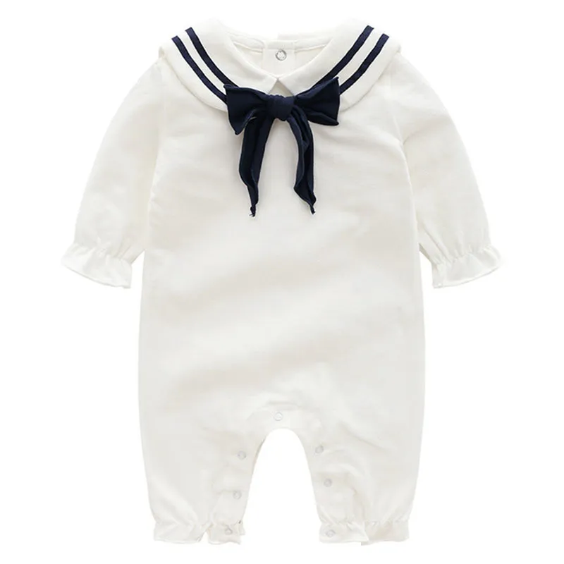 Marine wind schattige baby meisje pure kleur rompertjes kinderen lente herfst geboren kleding 210429