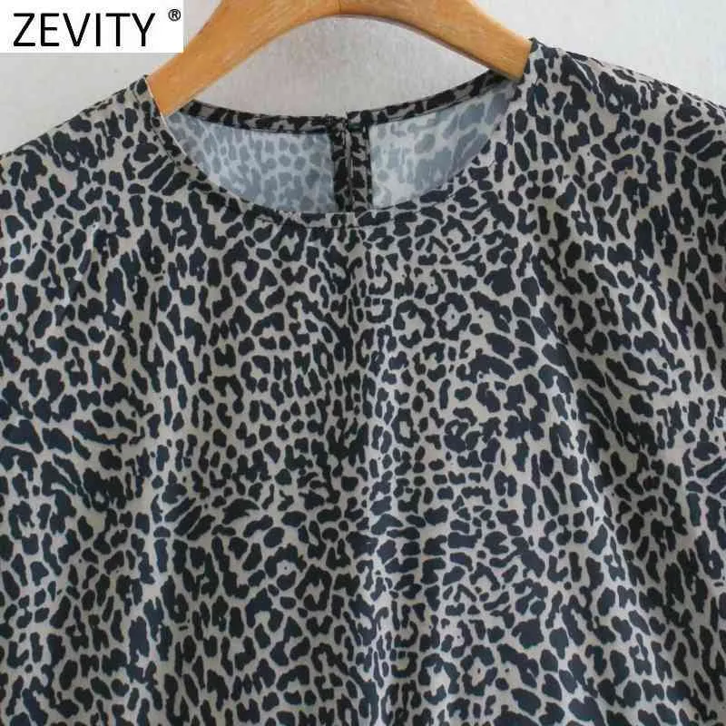 Kvinnor Vintage O Neck Leopard Print Platser Casual Mini Dress Femme Retro Tre Kvartär Äreve Chic Vestido DS4887 210420