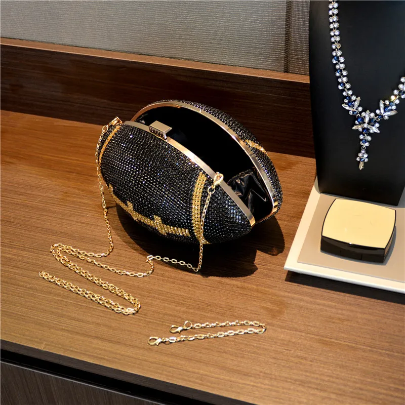 Bolso de mano para mujer con diamantes de imitación de cristal, bolso y bolso nupcial de noche dorado y negro, bandolera de lujo para boda ZD2100
