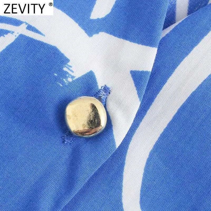 Zevity Kobiety Vintage V Neck Graffiti Drukuj Plisowana koszula Sukienka Kobieta Krótki Rękaw Niebieski Vestido Chic Linii Sukienki DS8388 210603