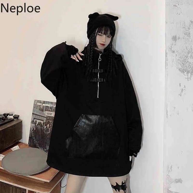 Neploe Harajuku Noir Sweat Femmes Automne Hiver Vêtements Streetwear Coréen À Capuche Surdimensionné Outwear Thicked Chic Hoodies 210422