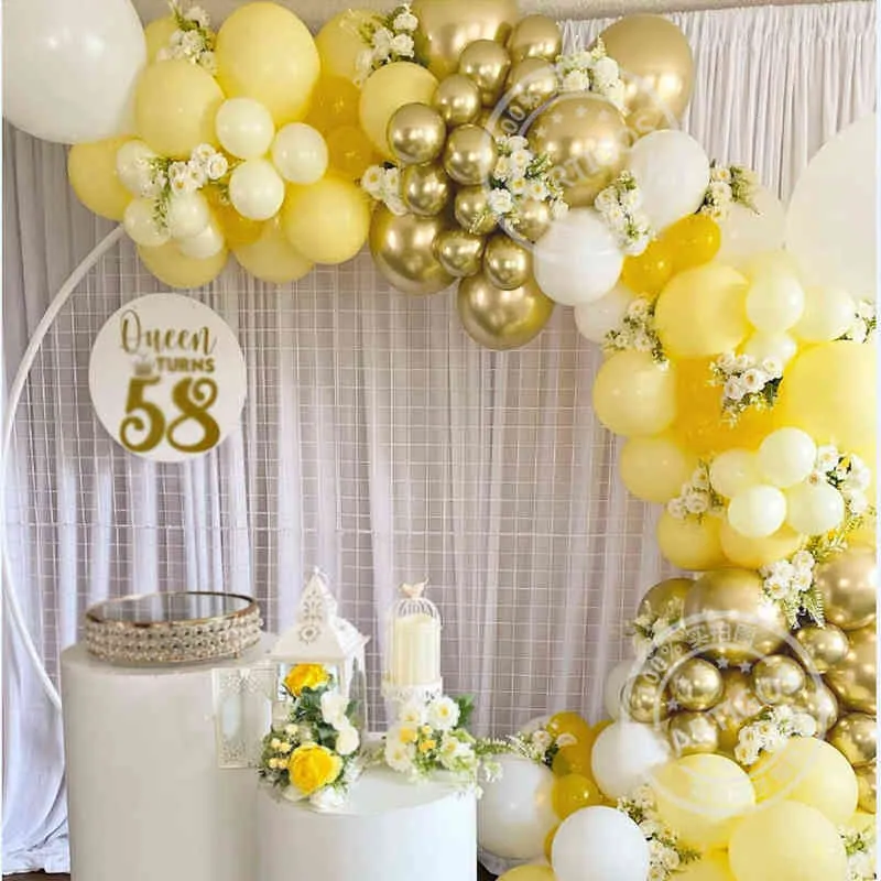 żółty balon zestaw girlandy biały metalowe złoto lateksowe globos na ślub letnie impreza dzieci