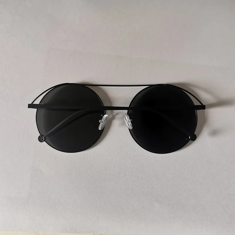 丸いサングラス0285ブラックグレーミラーレンズレンズファッションサングラス