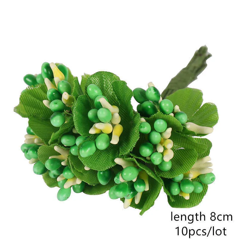 Blandad grön konstgjord blomma små stamen körsbär bär DIY julkrans bröllopsfest hem presentförpackning dekoration accessorie y0630