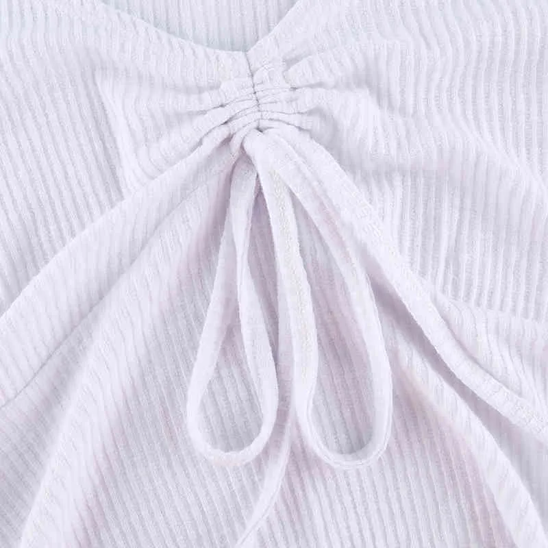 Удобные вязаные женские футболки с длинным рукавом Y2K 90-х годов Эстетика эстетики ruffles E Girl Белая рубашка Летняя базовая Tee Y0508