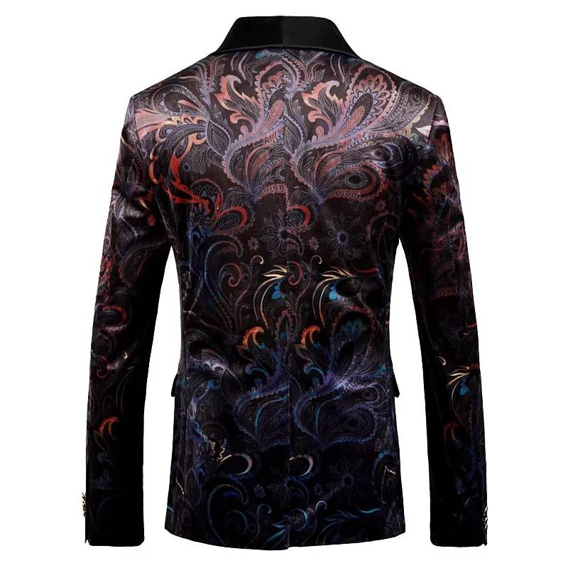 Fancy Paisley Blazer Men Luxury Print Shawl Collar Suit Jacket Män Bröllop Middag Party Stage Singer Kostymer Terno Masculino 210524