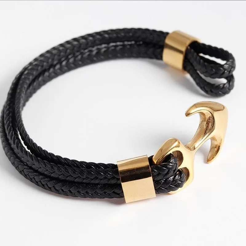 Bracelet en acier titane pour hommes, haute qualité, noir, personnalité, cuir tissé, corde d'ancrage, cadeau, Bracelets à breloques 283A